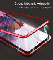 Луксозен алуминиев бъмпър от 2 части с магнити и стъклен протектор гръб оригинален Magnetic Hardware Case за Xiaomi Redmi Note 9S / Xiaomi Redmi Note 9 Pro син